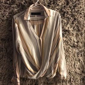 Striped baby pink, yellow, white and grey. Blue Rain.